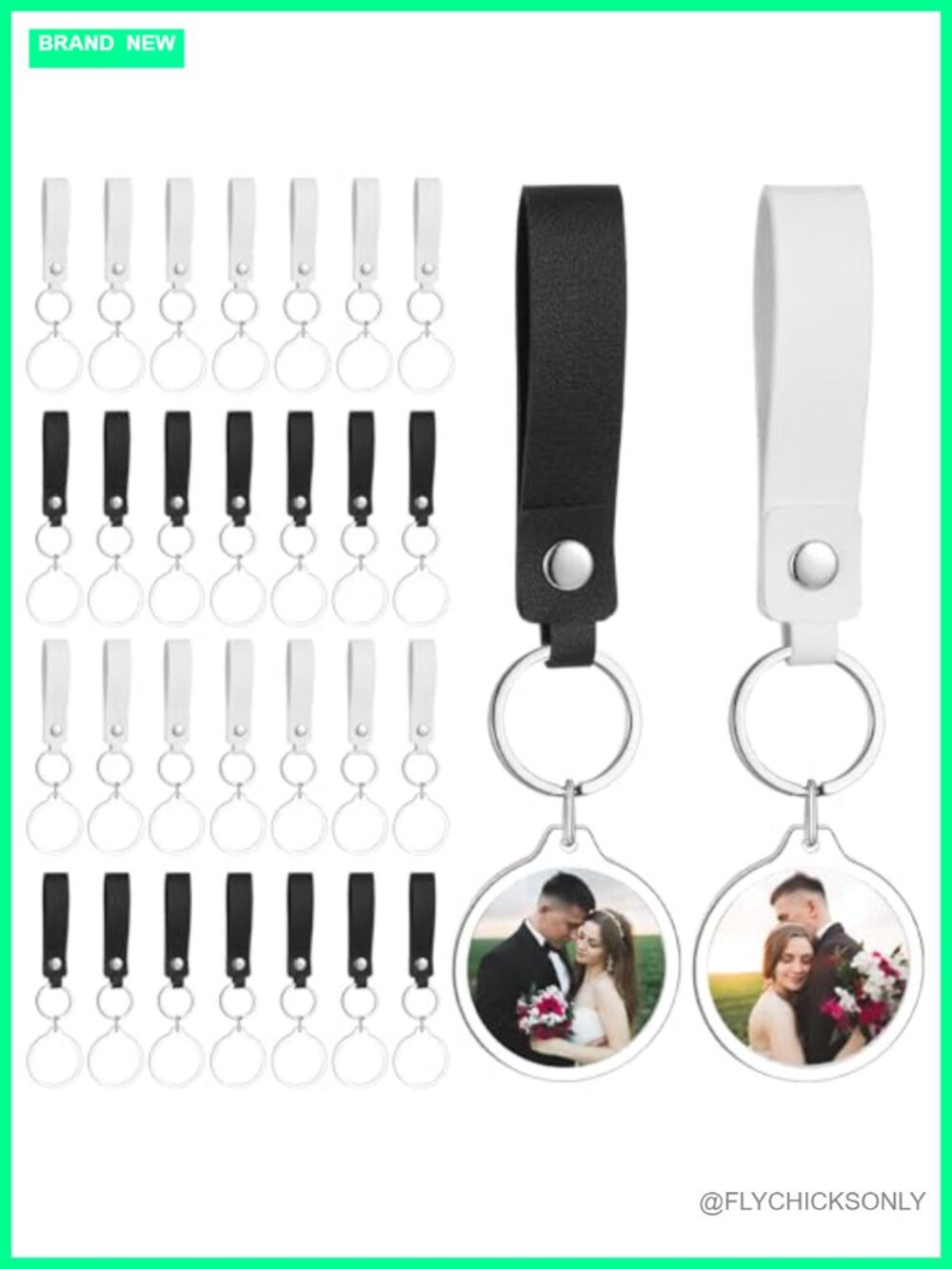 PU Leather Acrylic Photo Keychain with Double-Sided Display (50 Pack)